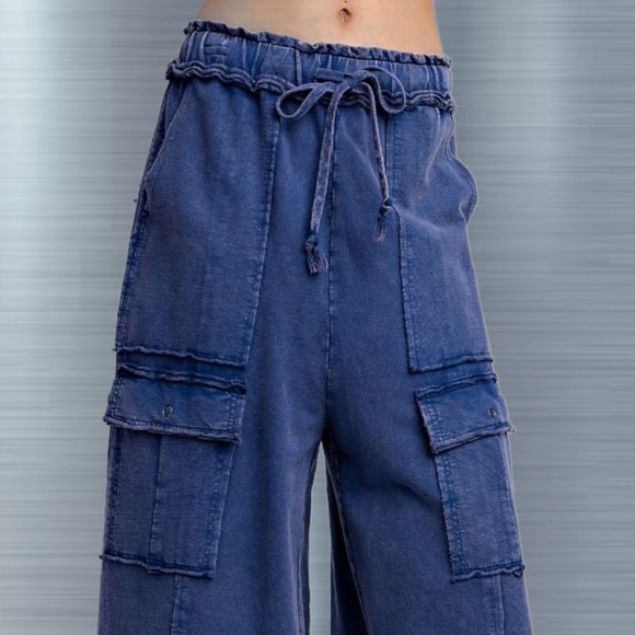 EASEL “Feeling Good Cargos” Mineral Washed Flared Leg, Raw Seams & Hems, Pockets - Picture 11 of 16